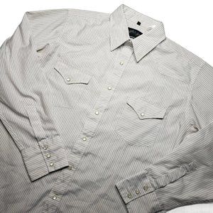 Mens Pearl Snap White Horse Brand Button Down Collared Striped Western Shirt L